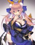  animal_ears balusah blue_legwear blurry breasts cleavage depth_of_field detached_sleeves fate/extra fate/extra_ccc fate/grand_order fate_(series) fox_ears fox_tail hair_ribbon japanese_clothes large_breasts looking_at_viewer md5_mismatch pink_hair ribbon solo tail tamamo_(fate)_(all) tamamo_no_mae_(fate) yellow_eyes 