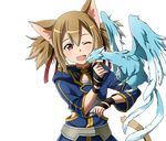  ;d animal_ears breastplate brown_hair cat_ears cat_tail collarbone dragon hair_between_eyes long_hair official_art one_eye_closed open_mouth pina_(sao) red_eyes short_twintails silica silica_(sao-alo) smile solo standing sword_art_online sword_art_online:_code_register tail transparent_background twintails upper_body 