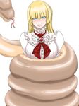  1girl bhm blonde_hair blue_eyes blush clenched_teeth coiled female restrained simple_background snake tekken white_background 