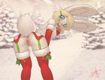  2016 anthro anus armwear bent_over big_eyes blonde_hair blue_eyes bonk breasts butt clothing colored_nails elbow_gloves female fur garter_belt garter_straps gloves green_nails hair holly_(plant) lagomorph legwear looking_at_viewer looking_back mammal plant presenting presenting_hindquarters pussy rabbit snow solo stockings thigh_highs white_fur winter 
