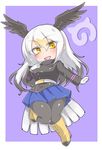  bald_eagle_(kemono_friends) bella1202 belt bird_tail bird_wings black_footwear black_hair black_jacket black_legwear black_wings blonde_hair blue_skirt blush boots breast_pocket breasts buttons eyebrows_visible_through_hair feathered_wings full_body gloves gradient_footwear hair_between_eyes hand_on_own_chest head_wings highres jacket japari_symbol kemono_friends knee_boots large_breasts leg_up long_hair long_sleeves looking_at_viewer military military_jacket military_uniform multicolored_footwear multicolored_hair open_mouth pantyhose pleated_skirt pocket simple_background skirt smile solo tail uniform white_belt white_gloves white_hair white_tail wings yellow_eyes yellow_footwear 