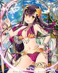  black_hair blush bracelet breasts cleavage earrings falkyrie_no_monshou hand_on_hip heart index_finger_raised jewelry large_breasts natsumekinoko navel official_art open_mouth ring sideboob smile yellow_eyes 