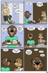  2017 anthro beverage breasts brown_fur comic cub dialogue donkey english_text equine female flat_chested food fur grey_fur grey_hair hair hi_res jennifer_(study_partners) lisa_(study_partners) mammal mustelid navel otter sarah_(study_partners) simple_background study_partners teenager text thunderouserections woody_(study_partners) young 