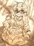  alternate_species anthro bangs bow_tie breasts clothing daiha digital_media_(artwork) eyewear feline female fur furrification glasses hair inner_ear_fluff kemono kemono_friends mammal miniskirt sand_cat sand_cat_(kemono_friends) shirt short_hair signature sketch skirt small_breasts solo spots spotted_fur standing striped_fur striped_tail stripes 