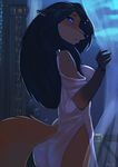  2017 5_fingers anthro black_hair black_nose blue_eyes breasts butt canine clothed clothing female fox hair hi_res mammal side_view skimpy solo translucent transparent_clothing woadedfox 