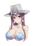  a4typhoon anchor_symbol bare_shoulders breasts cleavage closed_mouth collarbone cowboy_hat cropped_torso earrings grey_hat hair_between_eyes hat hat_belt highres jewelry large_breasts long_hair looking_at_viewer purple_eyes purple_hair simple_background sleeveless smile solo star star_earrings star_print strapless tuscaloosa_(zhan_jian_shao_nyu) white_background zhan_jian_shao_nyu 