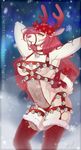  anthro breasts cervine clothing collar female garter hair hair_over_eye hi_res looking_at_viewer mammal navel panties reindeer reins smile snow solo teeth underwear vexstacy 