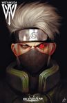  artist_name ceasar_ian_muyuela covered_mouth face_mask forehead_protector glowing glowing_eye grey_eyes hatake_kakashi heterochromia konohagakure_symbol male_focus mask naruto naruto_(series) portrait red_eyes scar scar_across_eye signature solo watermark web_address white_hair 