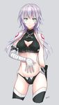  alternate_hair_length alternate_hairstyle bandages banned_artist bare_shoulders black_legwear black_panties breasts cleavage cleavage_cutout commentary_request cowboy_shot fate/apocrypha fate/grand_order fate_(series) green_eyes hand_on_own_stomach jack_the_ripper_(fate/apocrypha) long_hair medium_breasts navel older orii_(orii_i) panties scar silver_hair solo thighhighs underwear white_hair 