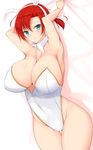  animal_ears armpits arms_up boudica_(fate/grand_order) breasts bunny_ears bunnysuit cleavage covered_navel fate/grand_order fate_(series) huge_breasts looking_at_viewer noeomi red_hair short_hair smile solo thigh_gap thighs 