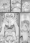  absurdres animal_ears antlers bed blush breasts commentary_request fur_collar futa_with_female futanari greyscale hair_between_eyes highres kemono_friends lion_(kemono_friends) lion_ears long_hair monochrome moose_(kemono_friends) moose_ears multiple_girls nipples nude oekakimannga open_mouth penis pubic_hair pussy sex short_hair uncensored vaginal 