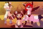  2017 animal_humanoid anthro black_fur blue_eyes canine cat clothed clothing cute dancing digital_media_(artwork) feline fox fur girly group hair heathecliff human humanoid lemur leopard looking_at_viewer male mammal partially_clothed pole primate red_eyes short_hair smile toony white_fur 