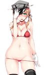  bikini cleavage kantai_collection nanahara_fuyuki panty_pull prinz_eugen_(kancolle) swimsuits thighhighs undressing 