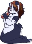  anthro belly eating female food looking_at_viewer mammal overweight pandyshera simple_background slightly_chubby solo thick_thighs 