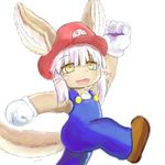  artist_request brown_eyes furry hat made_in_abyss mario_(cosplay) nanachi_(made_in_aybss) open_mouth rabbit super_mario_bros white_hair 