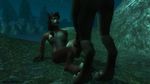  3d anthro blue_eyes breasts brown_hair canine digitigrade duo ellowas fangs female hair hindpaw imminent_rape lesbian long_hair mammal nipples nude paws ponytail tailless video_games warcraft were werewolf wolf worgen world_of_warcraft 