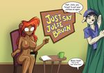  anthro breasts cup curtains embarrassed female hair julie_bruin male nipples orange_hair table tiny_toon_adventures unknown_artist 