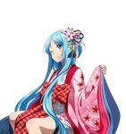  ;) asuna_(sao) asuna_(sao-alo) blue_eyes blue_hair bow closed_eyes flower hair_flower hair_ornament hair_ribbon japanese_clothes kimono long_hair official_art one_eye_closed pink_flower pointy_ears red_bow red_ribbon ribbon sitting smile solo sword_art_online sword_art_online:_code_register thigh_strap transparent_background very_long_hair 