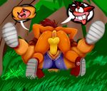  anthro anus balls bandicoot butt clothed clothing crash_bandicoot crash_bandicoot_(series) erection female footwear hair half-closed_eyes jaynatorburudragon jungle lying male male/female mammal marsupial on_back on_floor on_top open_mouth outside penetration penis presenting presenting_anus presenting_hindquarters raised_leg sex shoes shorts smile spread_legs spreading tawna_bandicoot thick_thighs tongue tongue_out uncut vaginal vaginal_penetration video_games 