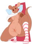  anthro anus areola big_areola big_breasts bottemless breasts brown_fur clothing cuddlesong disney female fur hands_behind_head hi_res kanga kangaroo legwear looking_at_viewer mammal marsupial mature_female nipples one_breast_out pussy raised_shirt simple_background solo stockings striped_legwear striped_stockings stripes thick_thighs voluptuous winnie_the_pooh_(franchise) 