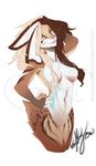  anthro areola blue_nose breasts brown_fur featureless_breasts fur heterochromia lagomorph looking_at_viewer mammal navel nude open_mouth rabbit simple_background smile solo standing tongue vexstacy white_background wide_hips 