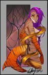 anthro areola breasts female fin fish hair marine non-mammal_breasts pink_hair shark smile solo standing striped_skin stripes vexstacy 