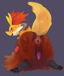  all_fours alternate_version_available anus backsack balls blush butt canine delphox digitigrade erection fox frown hi_res liteu looking_back male mammal nintendo pawpads penis perineum pok&eacute;mon puffy_anus raised_tail semi-anthro simple_background solo tapering_penis video_games 