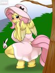  2013 angel_(mlp) anthro anthrofied being_watched blush clothing digital_media_(artwork) duo equine feathered_wings feathers female fetlocks fluttershy_(mlp) friendship_is_magic hair hat hi_res kloudmutt lagomorph mammal my_little_pony outside pegasus pink_hair rabbit wings yellow_feathers 