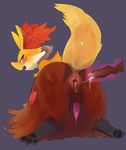  all_fours anus backsack balls blush butt canine cum cum_in_ass cum_inside cum_leaking cum_string delphox digitigrade dripping erection fox frown hi_res improvised_dildo improvised_sex_toy leaking liteu looking_back male mammal nintendo pawpads penis perineum pok&eacute;mon precum puffy_anus raised_tail semi-anthro simple_background solo tapering_penis video_games 