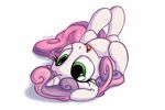  2016 bobdude0 equine female feral friendship_is_magic green_eyes hair hooves horn lying mammal multicolored_hair my_little_pony on_back open_mouth pink_hair purple_hair simple_background solo sweetie_belle_(mlp) two_tone_hair unicorn white_background young 