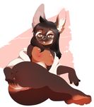  annie_(theredhare) anthro breasts butt eyewear female glasses higgyy lagomorph looking_at_viewer lying mammal nipples on_side pussy rabbit solo thick_thighs 