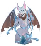  2015 anthro bat big_ears big_eyes bound breasts chest_tuft ellise_the_bat fangs female fluffy fur green_eyes grey_fur hi_res looking_at_viewer mammal membranous_wings nipples nude open_mouth paws pussy restrained ribbons small_breasts smile solo spread_wings tuft vexstacy wings 