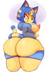  2017 absurd_res animal_crossing ankha anthro areola big_breasts big_butt big_nipples blue_fur blue_hair breasts butt cat clothed clothing digital_media_(artwork) egyptian feline female fur hair half-closed_eyes hi_res hoodie huge_butt imago_ic looking_back mammal nintendo nipples noseless partially_clothed short_stack shorts simple_background solo thick_thighs tongue tongue_out video_games voluptuous wide_hips 