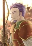  armor beard facial_hair fire_emblem fire_emblem:_rekka_no_ken gloves kiyuu male_focus marcus_(fire_emblem) polearm purple_eyes purple_hair solo spear upper_body weapon 