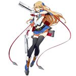  armpits blazblue blonde_hair bolverk dual_wielding full_body girls_frontline gloves green_eyes gun handgun holding long_hair looking_at_viewer noel_vermillion official_art open_mouth pistol solo thighhighs transparent_background waterkuma weapon 