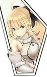  ahoge artoria_pendragon_(all) bangs black_bow bow breastplate closed_mouth eyebrows_visible_through_hair fate/stay_night fate/unlimited_codes fate_(series) hair_between_eyes hair_bow highres i.f.s.f looking_at_viewer ponytail saber_lily sidelocks smile solo upper_body 
