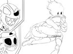  black_and_white blush clothing elemental eye_patch eyewear female fire_elemental fish footwear fuku_fire hat legwear marine monochrome monster panties panty_pull pussy sailor_fuku school_uniform sharp_teeth shoes socks sweat teeth thumbs_up undertale underwear undyne uniform unknown_artist video_games 