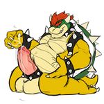  2015 after_masturbation anthro armband balls belly big_balls big_belly bowser cock_ring cum cum_drip cum_on_hand cum_on_penis digital_media_(artwork) dripping erection full-length_portrait glans grin hi_res horn humanoid_penis koopa looking_at_penis male manlyshark mario_bros nintendo nude penis portrait scalie simple_background smile solo vein veiny_penis video_games white_background 