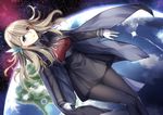  black_legwear black_skirt blonde_hair blue_eyes breasts capelet gloves hair_ornament hairband highres large_breasts lexington_(cv-16)_(zhan_jian_shao_nyu) long_hair long_sleeves nebula necktie pantyhose planet ryuuzouji_usagi skirt solo space star_(sky) white_gloves zhan_jian_shao_nyu 