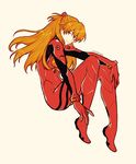  \||/ artist_name bangs beige_background blue_eyes bodysuit bracer closed_mouth eyebrows_visible_through_hair from_side full_body gloves hair_between_eyes hand_on_own_knee headgear highres invisible_chair knees_up light_smile long_hair neon_genesis_evangelion orange_hair pilot_suit plantar_flexion plugsuit red_bodysuit reema_and signature simple_background sitting smile solo souryuu_asuka_langley turtleneck two_side_up 