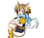  animal_ears black_shorts boots brown_eyes brown_hair cat_ears cat_tail dragon_on_shoulder eating food hair_ribbon holding holding_food invisible_chair long_hair looking_at_viewer official_art open_mouth pina_(sao) ribbon short_twintails shorts silica silica_(sao-alo) sitting solo sword_art_online sword_art_online:_code_register tail transparent_background twintails yellow_footwear yellow_ribbon 