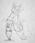  2016 anthro belt black_and_white bulletproof_vest canine clothed clothing crossed_arms disney duo female fox hand_on_hip hi_res judy_hopps lagomorph leaning male mammal monochrome monoflax necktie nick_wilde rabbit simple_background smile traditional_media_(artwork) utility_belt white_background zootopia 