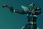  aiming aqua armor belt bodysuit commentary_request gun helmet highres holding holding_gun holding_weapon kamen_rider kamen_rider_drake kamen_rider_kabuto_(series) male_focus outstretched_arm shimoguchi_tomohiro solo weapon 