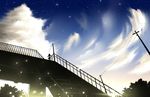  bad_id bad_pixiv_id facing_away highres long_hair looking_away louders night night_sky original power_lines railing silhouette sky solo stairs star_(sky) starry_sky 