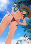  absurdres ass_visible_through_thighs backlighting bare_arms bare_legs bare_shoulders bikini black_hair black_wings blue_hair blue_sky blush_stickers bow breasts breasts_apart camera cirno closed_eyes cloud commentary_request daiyousei day drooling dutch_angle eyebrows_visible_through_hair fairy_wings fang feet_out_of_frame flying_sweatdrops foreshortening from_below green_hair hair_between_eyes hair_bow hand_on_hip hand_up hands_up hat highres hips holding holding_camera ice ice_wings innertube kazami_yuuka large_breasts lens_flare looking_at_another looking_at_viewer looking_down multiple_girls navel open_mouth outdoors palm_tree perspective plaid plaid_bikini pom_pom_(clothes) puchikya red_eyes shameimaru_aya short_hair side-tie_bikini side-tie_bottom side_ponytail sky smile solo_focus standing stomach straw_hat sun sunlight sweatdrop swimsuit tan tokin_hat touhou tree underboob water_gun wings 