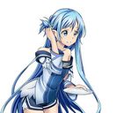  asuna_(sao) asuna_(sao-alo) blue_eyes blue_hair blue_shorts collarbone floating_hair hand_in_hair holding leaning_forward long_hair official_art pointy_ears short_shorts shorts smile solo standing sword_art_online sword_art_online:_code_register transparent_background very_long_hair 