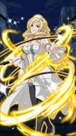  black_legwear blonde_hair breasts cleavage drill_hair earrings garters hairband holding_whip horn_skuld jewelry large_breasts long_hair long_skirt looking_at_viewer owari_no_seraph pointy_ears red_eyes skirt smile solo sparkle thighhighs twin_drills white_hairband white_skirt 