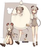  animal_ears bare_legs black_shorts brown_footwear capelet cookie_(touhou) dowsing_rod dress egg_costume fake_nyon_(cookie) grey_dress grey_hair jewelry kofji_(cookie) long_sleeves miyako_(naotsugu) mouse_ears mouse_tail multiple_girls nazrin nyon_(cookie) pencil pendant red_eyes running shoes short_dress short_hair shorts silver_eyes sitting socks tail touhou white_legwear 