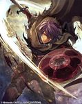  armor armored_boots bad_id bad_twitter_id boots cape company_name deen_(fire_emblem) fire_emblem fire_emblem_cipher fire_emblem_echoes:_mou_hitori_no_eiyuuou gloves male_focus nij_24 official_art one_eye_closed purple_hair scar shield sky solo sword torn_clothes weapon 