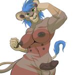  2017 5_fingers anthro areola balls biceps biped blue_hair breasts brown_fur brown_nipples brown_nose brown_penis brown_tail crimsoncanine dickgirl digital_media_(artwork) erection eyebrows feline flexing front_view fur glans green_eyes hair half-length_portrait hi_res humanoid_hands humanoid_penis intersex lion looking_at_viewer mammal multi_nipple multicolored_fur muscular muscular_dickgirl muscular_intersex nevada_(crimsoncanine) nipple_piercing nipples nude penis piercing portrait pose short_hair simple_background six_nipples smile smirk solo standing tail_tuft tan_balls tan_fur teeth tuft vein veiny_penis white_background 